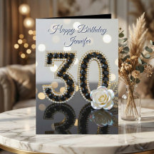 Glamorös 30-årsdag Svarta diamanter Vit ros