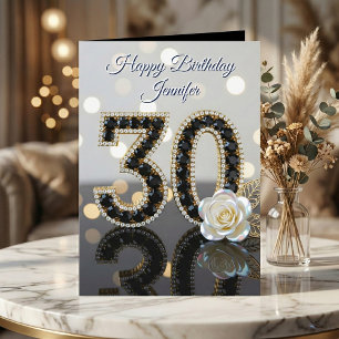 Glamorös 30-årsdag Svarta diamanter Vit ros Kort