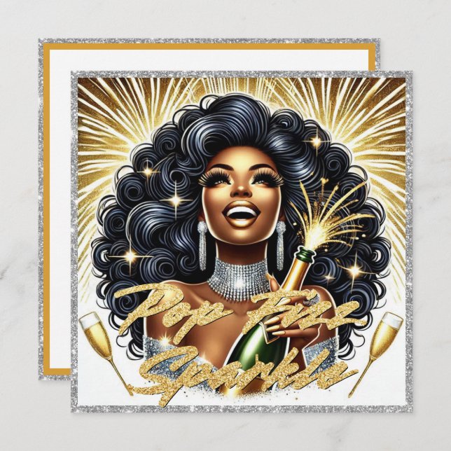 Glamorös afroamerikansk kvinna Gott nytt år Kort (Fram/baksida)