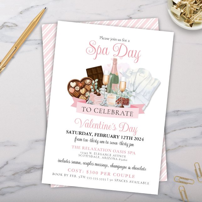 Glamorös Alla Hjärtans dag Champagne Choklad Spa D Inbjudningar (Elegant glamorous chocolate spa day champagne pamper me party invitation for Valentine's Day party)