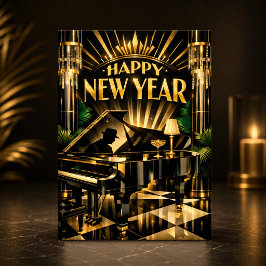 Glamorös Art Deco-piano Nyår Helgkort