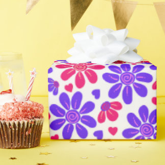 Glamorös Blommigt Hjärtar Rosa och blått Presentpapper