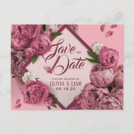 Glamorös Blommigt Peonies design Spara datum Vykort