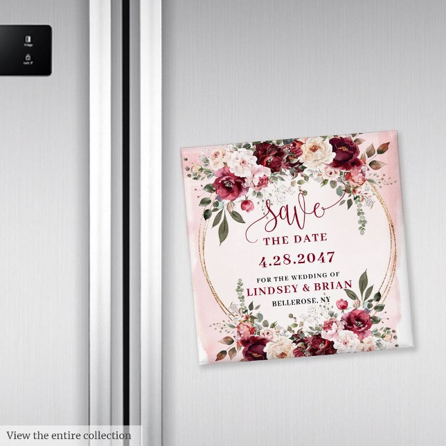 Glamorös Boho Burgunder Roséguld Rädda Datumet Magnet (Glamorous Boho Burgundy Blush Gold Save the Date Magnet

)