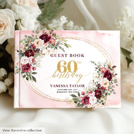 Glamorös Boho Marsala Blommig Guld 60-årsdag Gästböcker