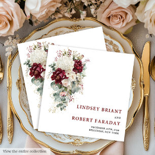 Glamorös Boho Marsala Rosé Guld Blommig Bröllop Pappersservett