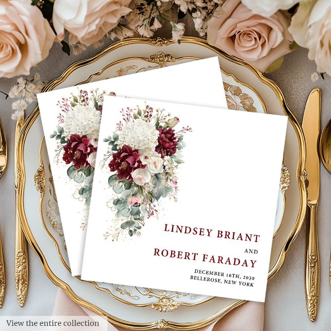 Glamorös Boho Marsala Rosé Guld Blommig Bröllop Pappersservett (Glamorous Boho Marsala Gold Floral Wedding Paper Napkins

)