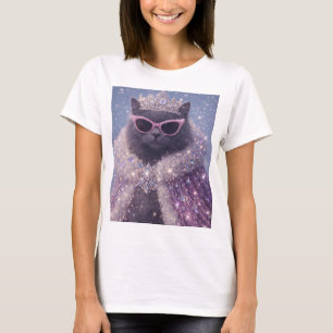 Glamorös Drottningkatt Gnistrande Fantasyporträtt T Shirt