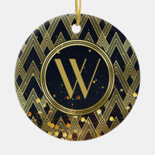 Glamorös geometrisk mönsterMonogram för art dé Julgransprydnad Keramik