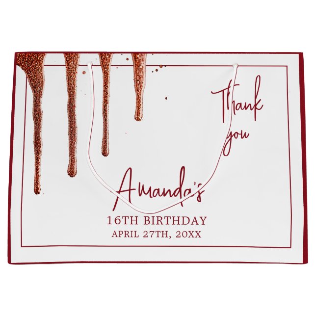 Glamorös Glitter-droppsvett Ro Guld 16 födelsedag (Framsidan)