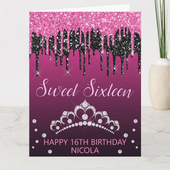 Glamorös Glitter-svett för svartvitt och Rosa 16 Kort (Framsida)