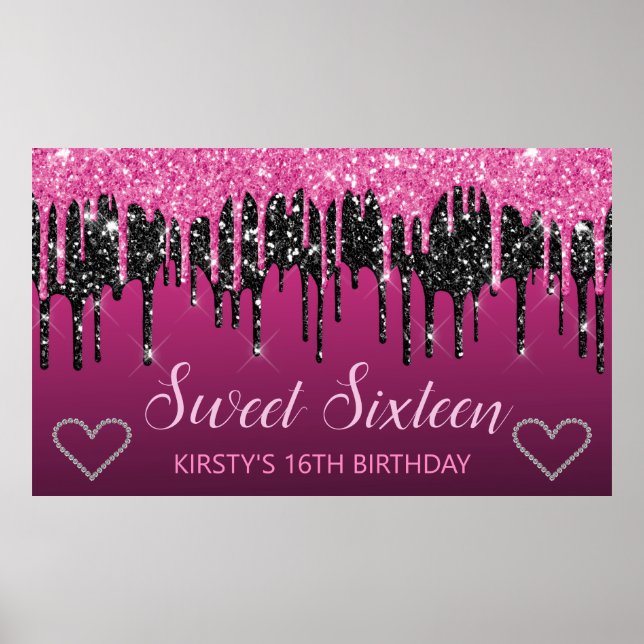 Glamorös Glitter-svett för svartvitt och Rosa 16 Poster (Framsidan)