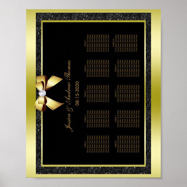 Glamorös guld båge & svart glitter bröllop poster (Framsidan)