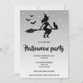 Glamorös häxa silver och svart Halloween-fest Inbjudningar