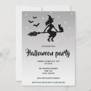 Glamorös häxa silver och svart Halloween-fest Inbjudningar
