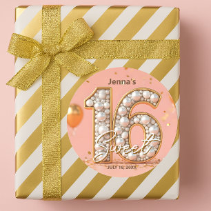 Glamorös kunglig pärl rosé guld Sweet 16 Runt Klistermärke