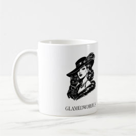 Glamorös kvinna med katt modeillustration kaffemugg