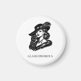 Glamorös kvinna med katt modeillustration magnet