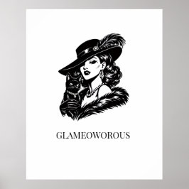 Glamorös kvinna med katt modeillustration poster