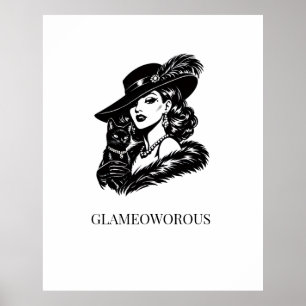 Glamorös kvinna med katt modeillustration poster