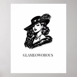 Glamorös kvinna med katt modeillustration poster