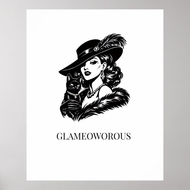 Glamorös kvinna med katt modeillustration poster (Framsidan)