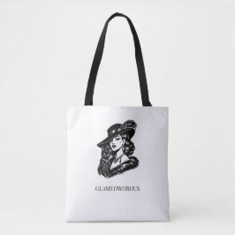Glamorös kvinna med kattmodeillustration tygkasse