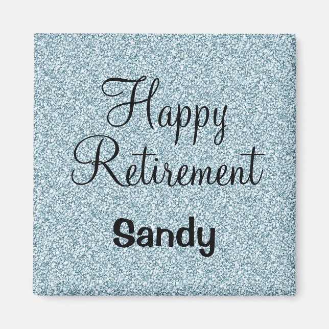 Glamorös lycklig pension blå silver glitter gnistr magnet (Framsidan)