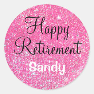 Glamorös lycklig pension glittrande het rosa runt klistermärke