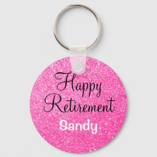 Glamorös lycklig pension Hot Pink Glitter Glans Nyckelring