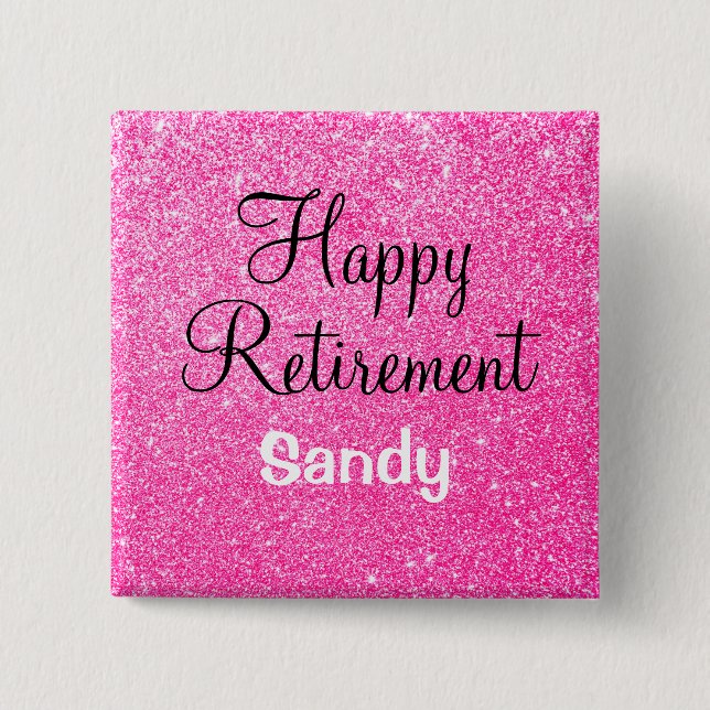 Glamorös lycklig pension hot pink glitter glitter knapp (Framsida)