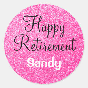 Glamorös lycklig pension hot pink glitter glitter runt klistermärke