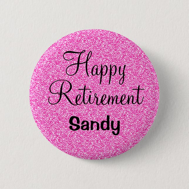 Glamorös lycklig pension hot pink glitter gnistran knapp (Framsida)