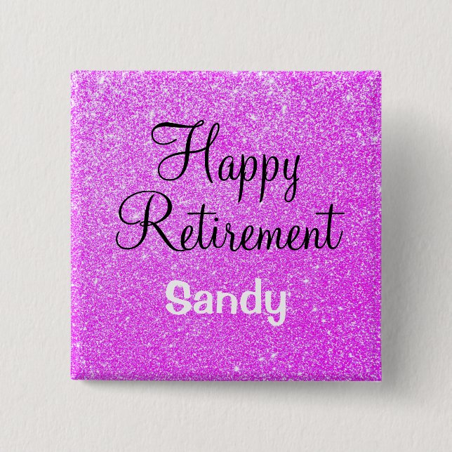Glamorös lycklig pensionering lila glitter glans knapp (Framsida)