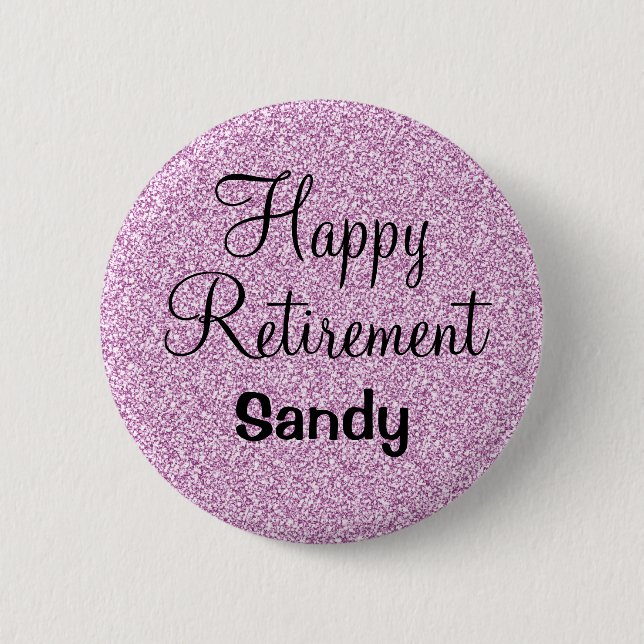 Glamorös lycklig pensionering lila glitter glans knapp (Framsida)