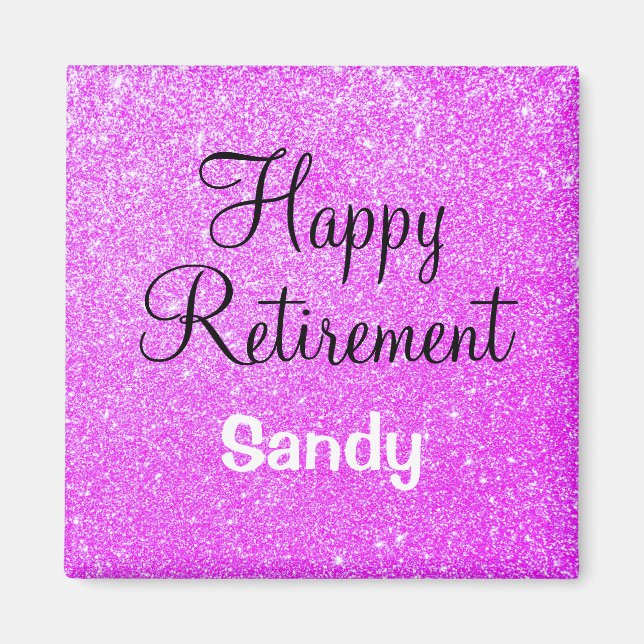 Glamorös lycklig pensionering lila glitter glans magnet (Framsidan)