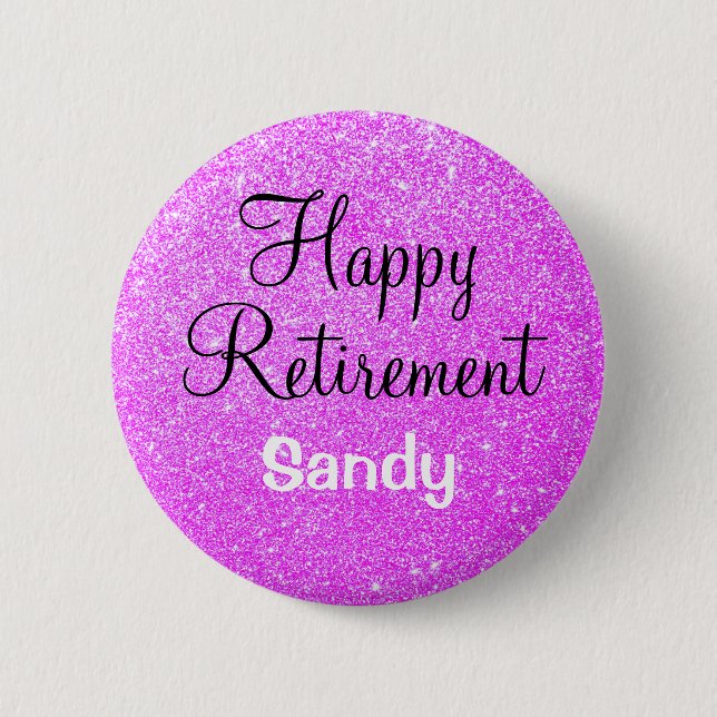 Glamorös lycklig pensionering lila glitter gnista knapp (Framsida)