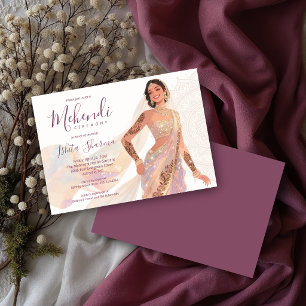 Glamorös Mehendi Brud Henna Plommon TLW26 Inbjudningar