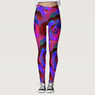 Glamorös mörk - röd lilablåttabstrakt steg leggings