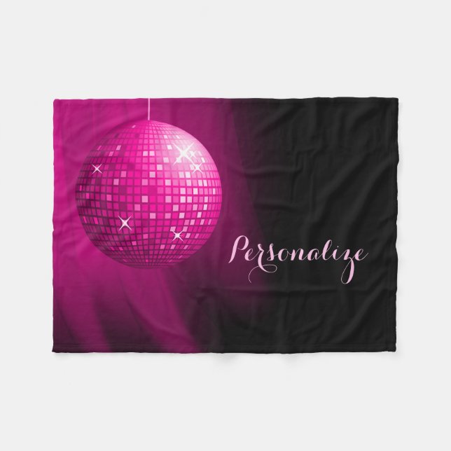 Glamorös personlig rosa diskoboll fleecefilt (Framsidan (Horisontell))