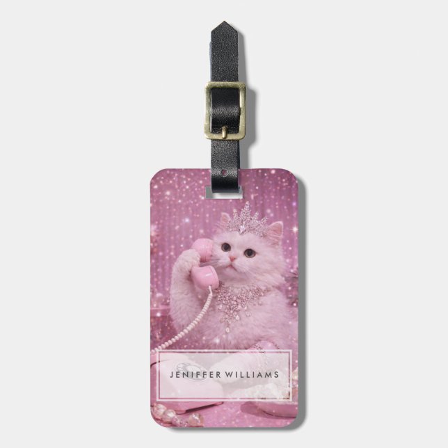 Glamorös Prinsesskatt som använder telefon Bagagebricka (Vertikal Framsida)