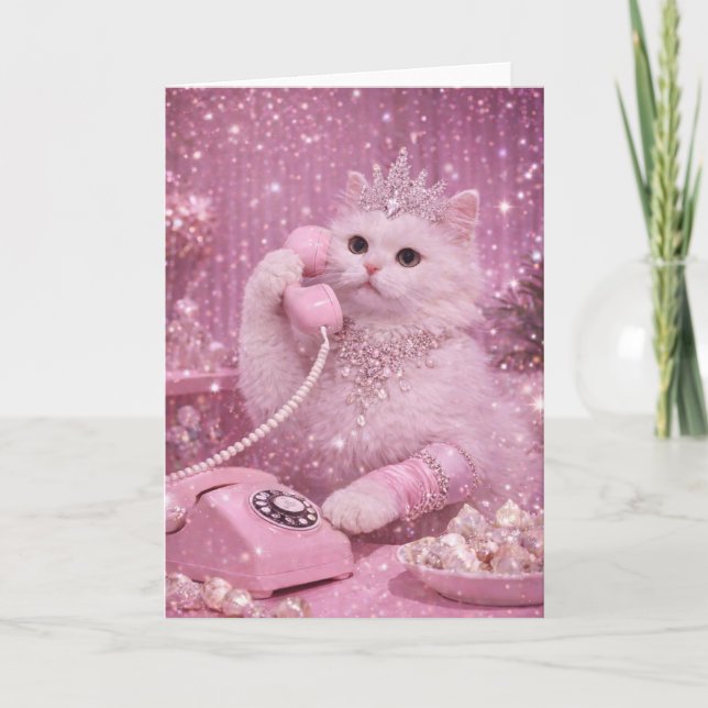 Glamorös Prinsesskatt som använder telefon Kort (Framsida)