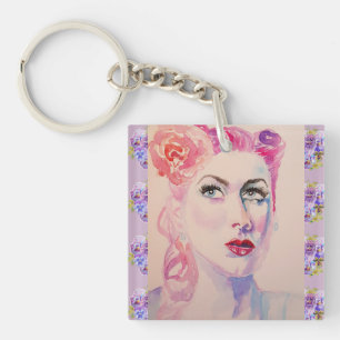 Glamorös Retro Kvinna Vintage Lila Akvarell