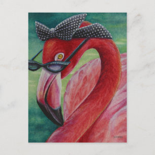 Glamorös Retro Rosa Flamingo Vattenfärgskonst Vykort