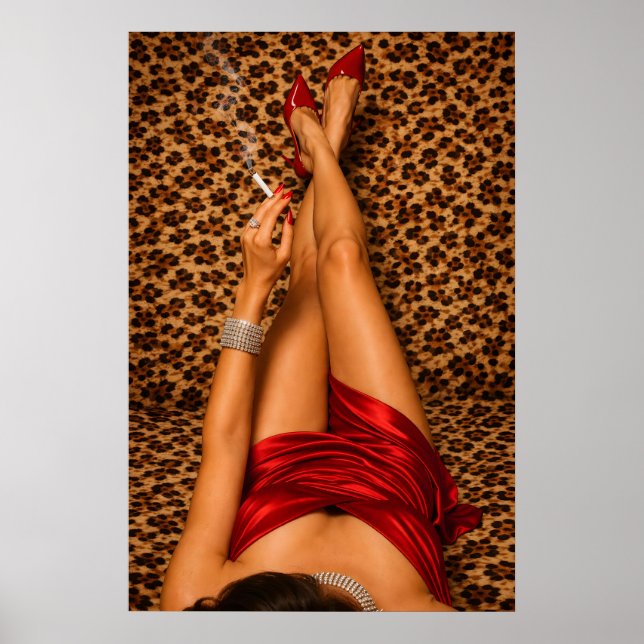Glamorös röd klänning Leoprintaffisch, djärv Poster (Framsidan)