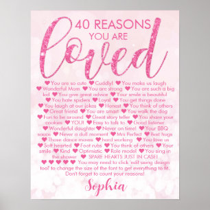 Glamorös Rosa 40 födelsedagar 40 skäl Poster