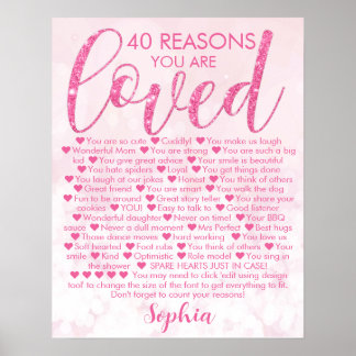 Glamorös Rosa 40 födelsedagar 40 skäl Poster