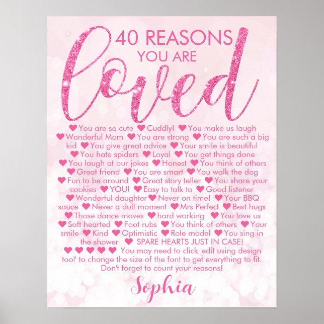 Glamorös Rosa 40 födelsedagar 40 skäl Poster (Framsidan)