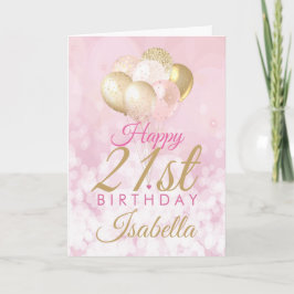 Glamorös Rosa Guld 21:a födelsedagsballongen Kort