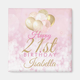 Glamorös Rosa Guld 21:a födelsedagsballongen Magnet